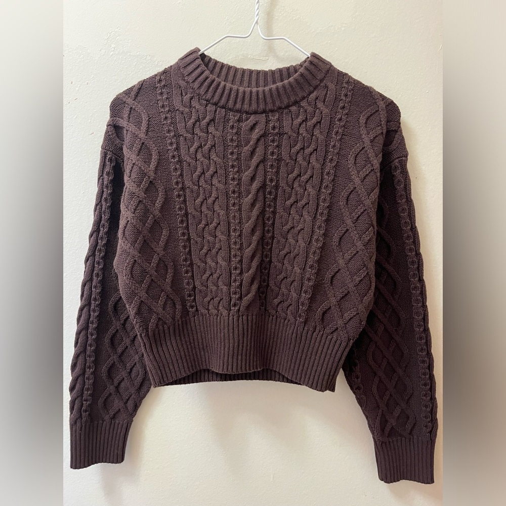 BP Brown Cable Crewneck Cropped Sweater (Size XS)